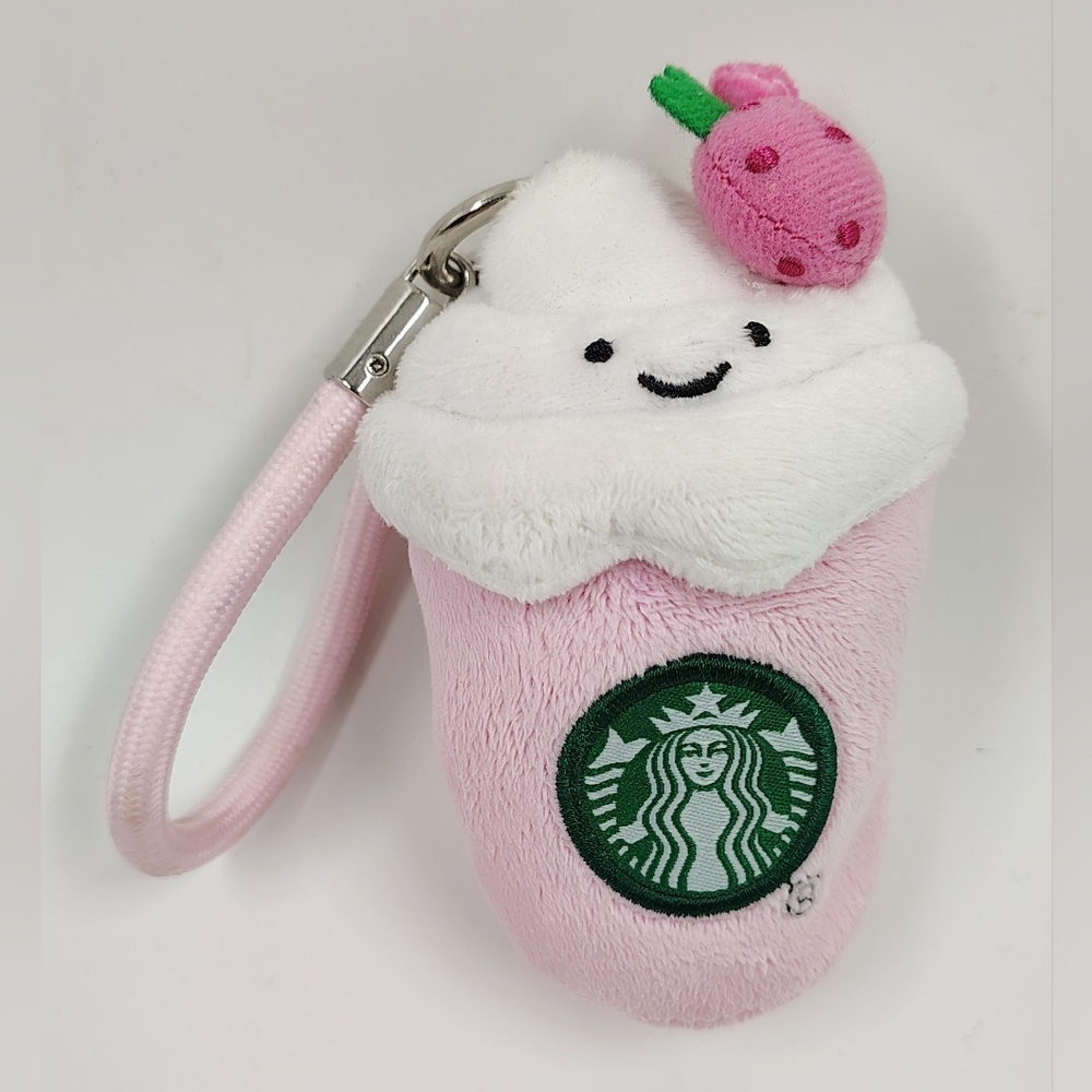 FREE w/ Purchase Starbucks Pink & White Plush Keychain Purse Charm
